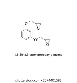 1,3-Bis(2,3-epoxypropoxy)- benzene skeletal structure .Epoxide compound schematic illustration. Simple diagram, chemical formula.