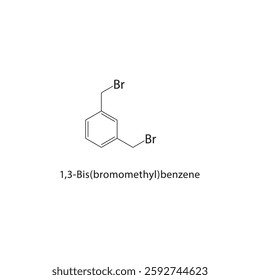 1,3-Bis(bromomethyl)benzene skeletal structure.Halogenated Hydrocarbon compound schematic illustration. Simple diagram, chemical formula.