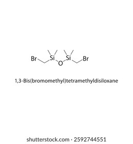 1,3-Bis(bromomethyl)-tetramethyldisiloxane skeletal structure.Organosilicon Compound compound schematic illustration. Simple diagram, chemical formula.