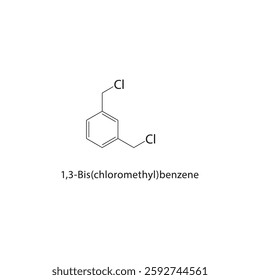 1,3-Bis(chloromethyl)benzene skeletal structure.Halogenated Hydrocarbon compound schematic illustration. Simple diagram, chemical formula.