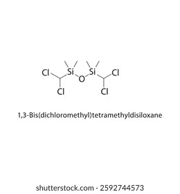 1,3-Bis(dichloromethyl)-tetramethyldisiloxane skeletal structure.Organosilicon Compound compound schematic illustration. Simple diagram, chemical formula.