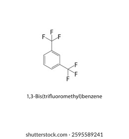 1,3-Bis(trifluoromethyl)-benzene skeletal structure. Fluorinated Compound compound schematic illustration. Simple diagram, chemical formula.