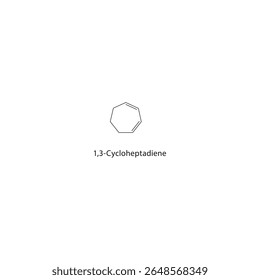 Estrutura esquelética de 1,3-cicloheptadieno. Ilustração esquemática do composto cíclico de hidrocarbonetos insaturado. Diagrama simples, fórmula química.