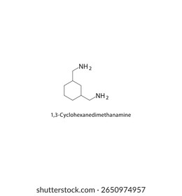 1,3-Cyclohexanedimethanamine skeletal structure. diamine compound schematic illustration. Simple diagram, chemical formula.