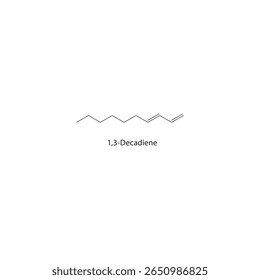 Estrutura esquelética de 1,3-decadieno. Ilustração esquemática do composto de Diene. Diagrama simples, fórmula química.