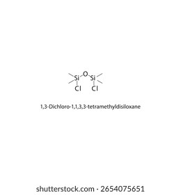 1,3-Dichloro-1,1,3,3-tetramethyldisiloxane skeletal structure. halogen siloxane compound schematic illustration. Simple diagram, chemical formula.