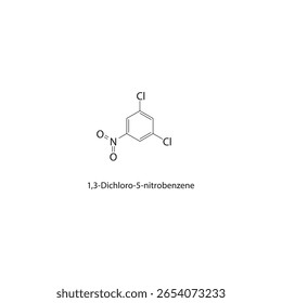 1,3-Dichloro-5-nitrobenzene skeletal structure. nitrobenzene compound schematic illustration. Simple diagram, chemical formula.
