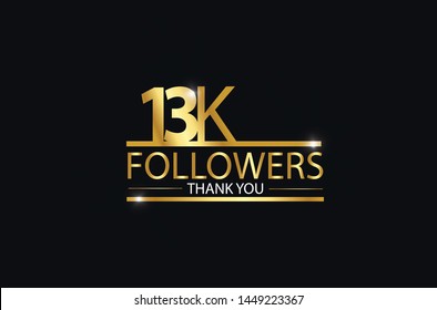 13K, 13.000 Followers Celebration Logotype. Anniversary Logo With Golden And Spark Light White Color Isolated On Black Background, Vector Design For Celebration, Instagram, Twitter - Vector