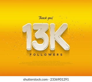 13k followers celebration with modern white numbers on yellow background.