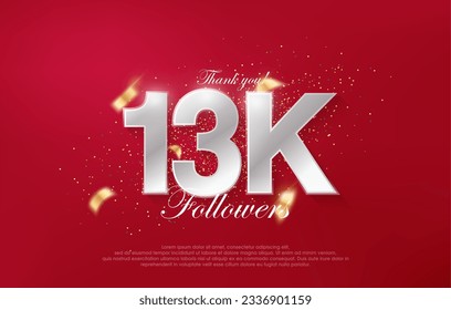 13k followers with luxurious silver numbers on a red background.