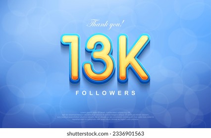 13k number for thanking followers, unique bokeh blue background.