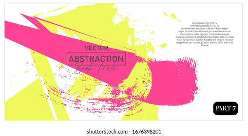 13-part  vector abstraction in the style of brush strokes of lemon and pink color. A poster for the design of packaging, ceramics, furniture, fabrics, appliances, books, sites, flyers, banners.