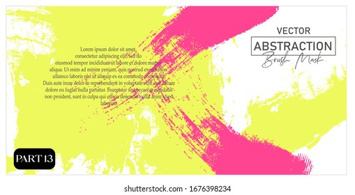 13-part  vector abstraction in the style of brush strokes of lemon and pink color. A poster for the design of packaging, ceramics, furniture, fabrics, appliances, books, sites, flyers, banners.