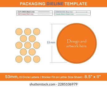 13pcs 53 mm CIRCLE label sticker dieline template
