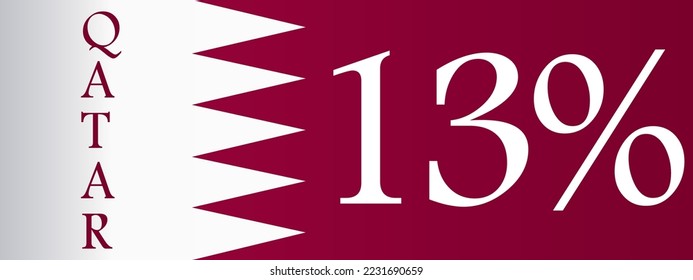  13%Etiqueta de señal de Qatar ilustración de arte vectorial con fuente elegante y fondo blanco y rojo