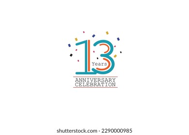 13, 13 años, 13 años aniversario 2 colores azul y naranja sobre fondo blanco estilo abstracto logotipo, diseño vectorial para vectores de celebración