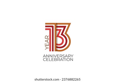 13rd, 13 years, 13 year anniversary year anniversary. celebration with retro style in 3 colors, red, pink and brown on white background for invitation card, poster, internet, design, poster, 