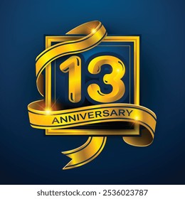 13rd Anniversary diseña una cinta dorada envuelta alrededor del número '13' sobre un fondo azul oscuro. Perfecto para celebrar hitos o promover eventos de aniversario con un lujo.