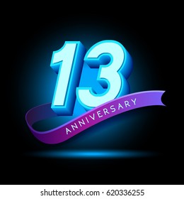 13th Anniversary 3D text with glow effect .celebration vector  template design