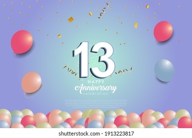 13th anniversary background with 3D number and balloons illustration