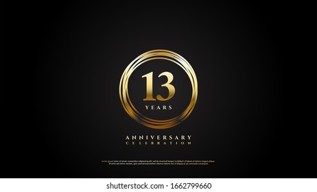 13th anniversary background with illustration of gold colored figures inside the circle lines.