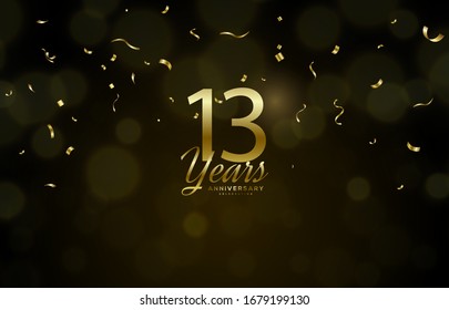 13th anniversary background with illustrations of golden figures of light effects and the writing below.