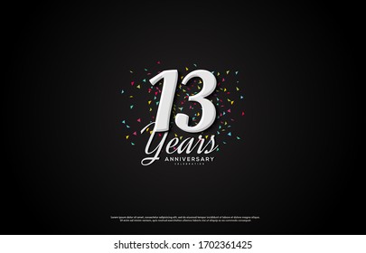 13th anniversary background with illustrations of numbers and white writing on a black background.
