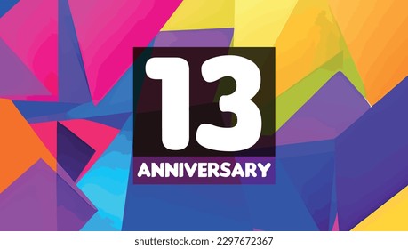 13th anniversary birthday celebration horizontal with colorful background lines and squares