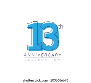 13th anniversary blue colored vector design for birthday celebration, isolated on white background