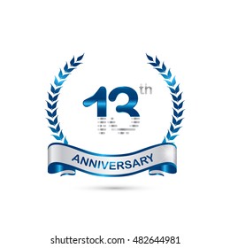 13th anniversary blue and silver colored with wreath and ribbon