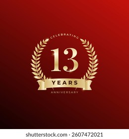 13th Anniversary celebration, 13 Anniversary celebration On Red background for celebration event, festive illustration, Golden number 13 sparkling confetti, 13,14