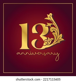 13th Anniversary celebration banner with  on red background. Vintage Decorative number vector Design.