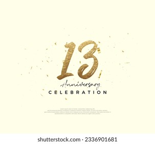 13th anniversary celebration, with gold glitter numbers. Premium vector background for greeting and celebration.