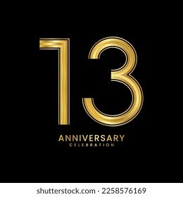 13th Anniversary celebration. Anniversary logo design with golden color for anniversary celebration event. Logo Vector Template Illustration