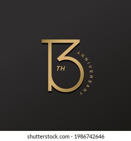 13th anniversary celebration logotype with elegant number shiny gold design