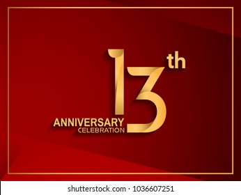 13th anniversary celebration logotype golden color isolated on red color 