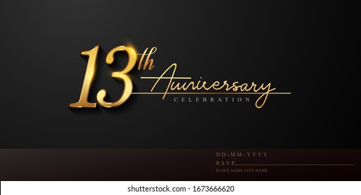 13th anniversary celebration logotype with handwriting golden color elegant design isolated on black background. vector anniversary for celebration, invitation card, and greeting card.