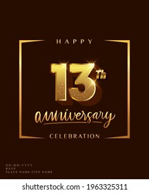 13th anniversary celebration logotype with handwriting golden color elegant design isolated on dark background. vector anniversary for celebration, invitation card, and greeting card.