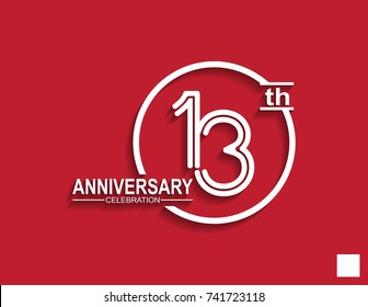 13th anniversary celebration logotype with linked number in circle isolated on red background