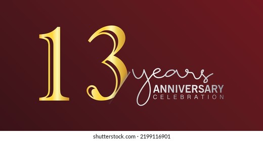 13th anniversary celebration logotype number gold color with red color background. vector anniversary for celebration, invitation card, and greeting card