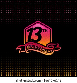 13th anniversary celebration logotype pink and yellow colored. 
thirteen years birthday logo on black background.