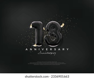 13. Jubiläumsfeier, Vektordesign mit luxuriöser schwarzer Ballongrafik. Premium-Vektorhintergrund für Gruß und Feiern.