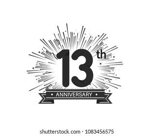 13th anniversary design with firework and ribbon black color for use company celebration 