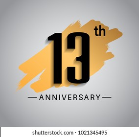 13th anniversary design with golden brush isolated on white background for celebration event