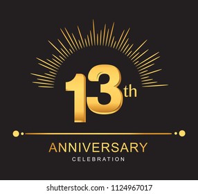 13th anniversary design with golden color and firework for anniversary celebration