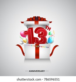 13th anniversary design with red number inside gift box isolated on white background for celebration event