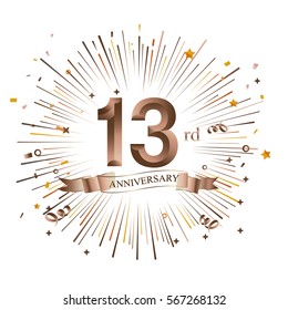 13th Anniversary greeting Card with Starburst. Vector illustration.
