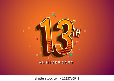 13th Anniversary Logo Design With Colorful Confetti, Birthday Greeting card with Colorful design elements for banner and invitation card of anniversary celebration.