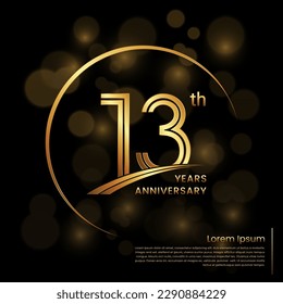 13th Anniversary logo design with double line numbers. Golden anniversary template. Vector Logo Template