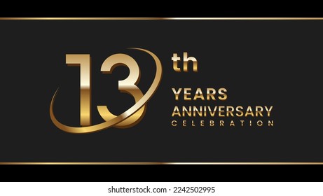 13th anniversary logo design with gold ring. Logo Vector Illustration